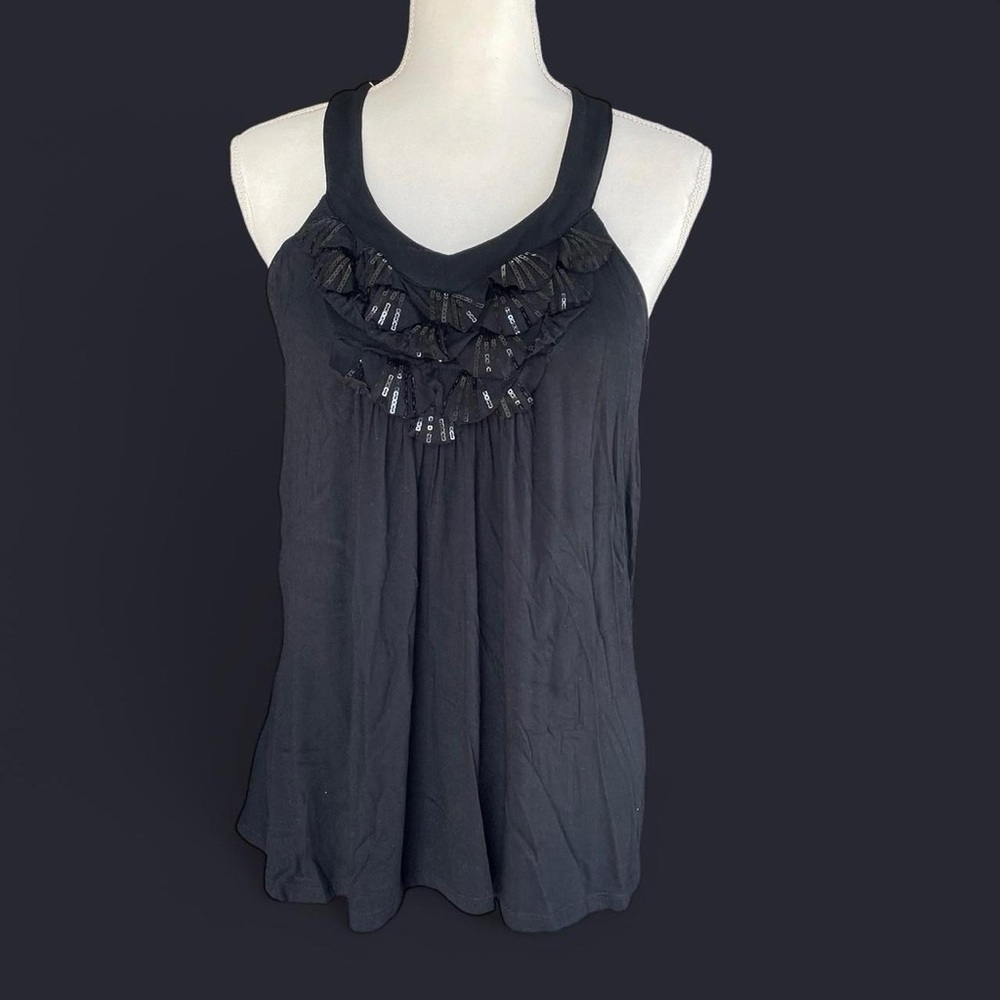 Black Ruffle-Trim Tank Top - Women